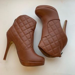 Quilted Platform Stiletto Booties - Brown